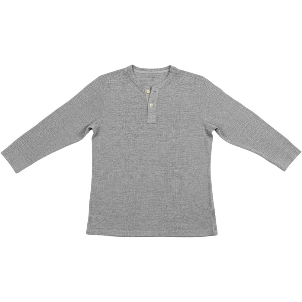 J Crew Men XL Slim Waffle Knit Thermal Henley Gray 100% Cotton Layering Heritage